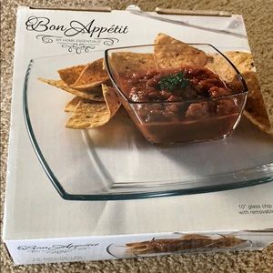 Glass Chip and Dip with Removable Bowl 10 inch